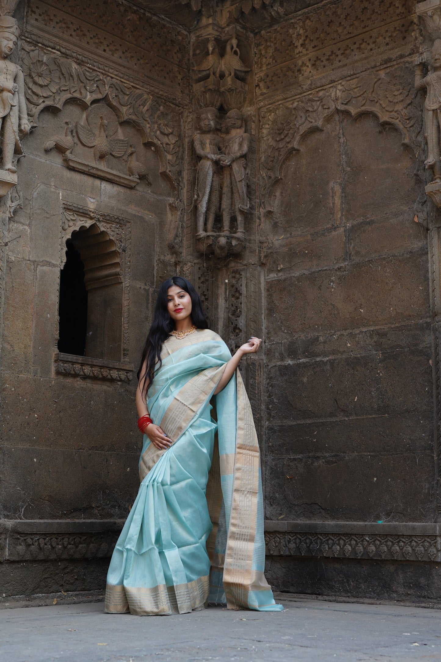 Blue Maheshwari Silk Cotton Handloom Saree