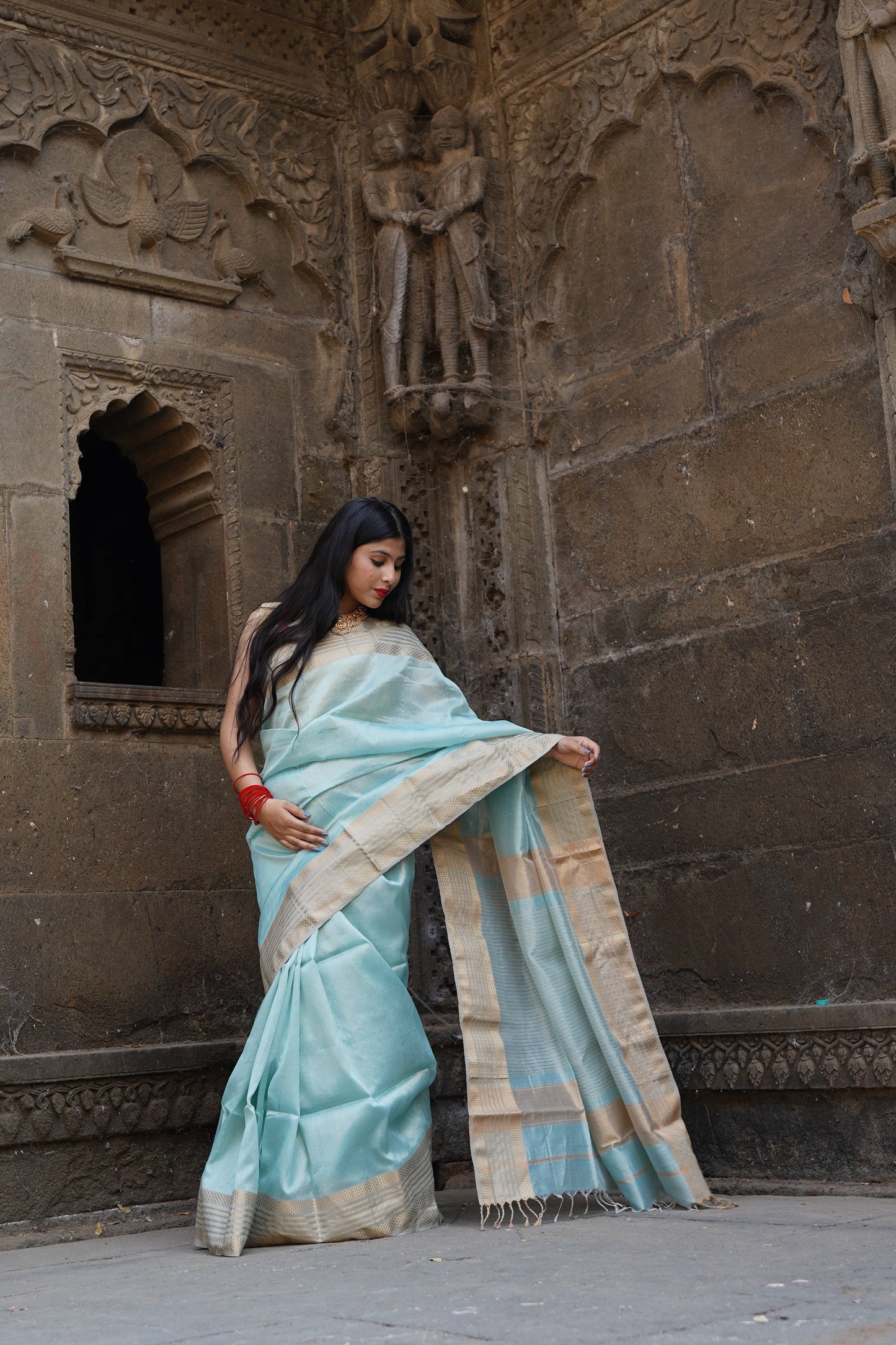 Blue Maheshwari Silk Cotton Handloom Saree