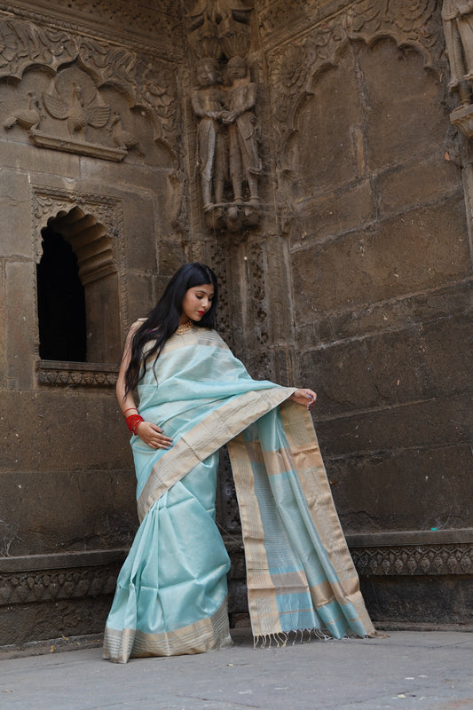 Blue Maheshwari Silk Cotton Handloom Saree