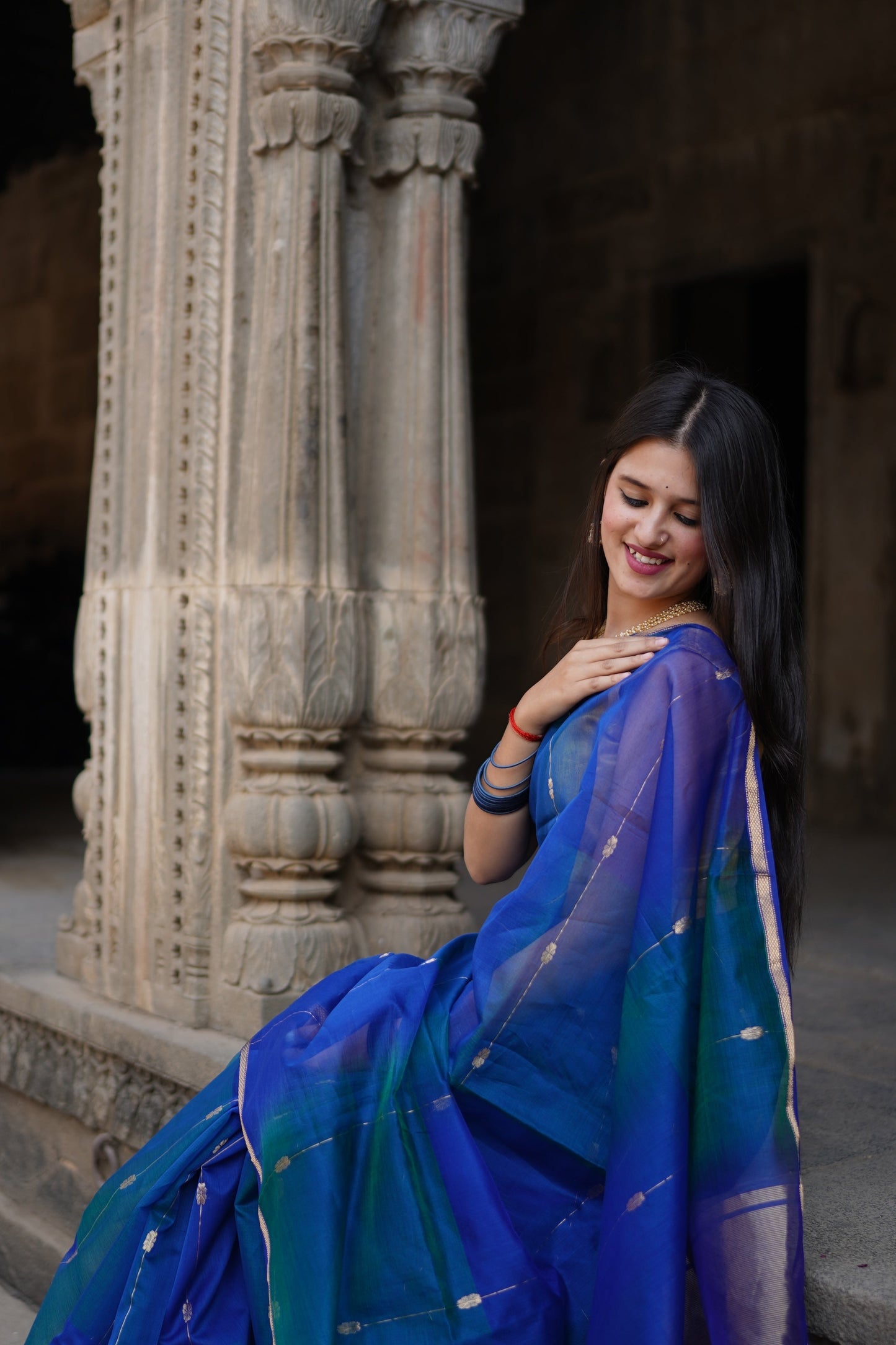 Blue Maheshwari Cotton Handloom Saree