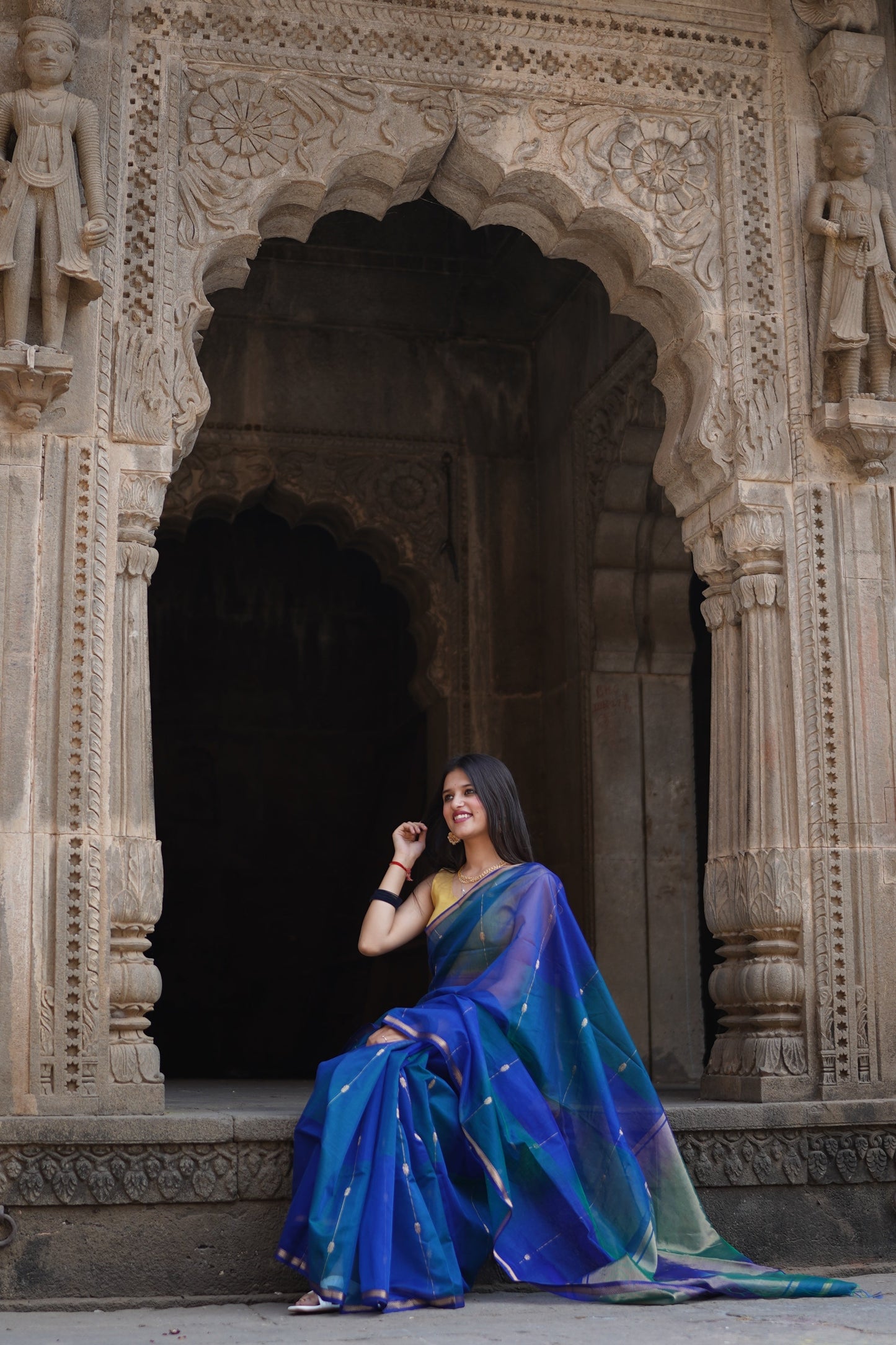 Blue Maheshwari Cotton Handloom Saree