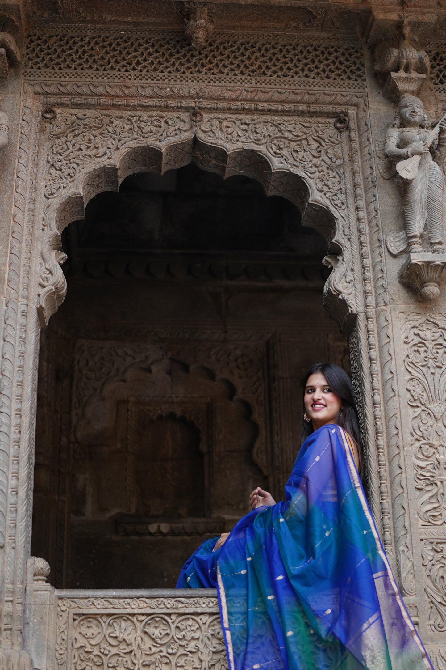 Blue Maheshwari Cotton Handloom Saree